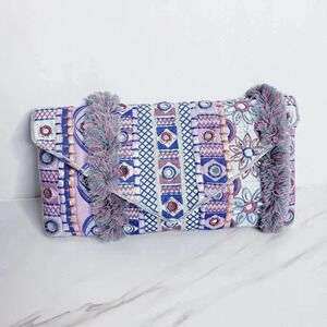 Chico's Mosaic Print Boho Blue Purple Clutch Beads